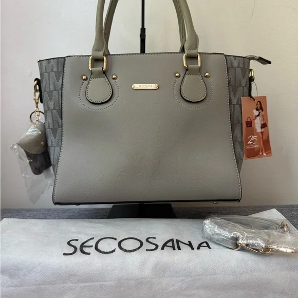 Gray Satchel with Gold Accents and Structured Design - Picture 2 of 11